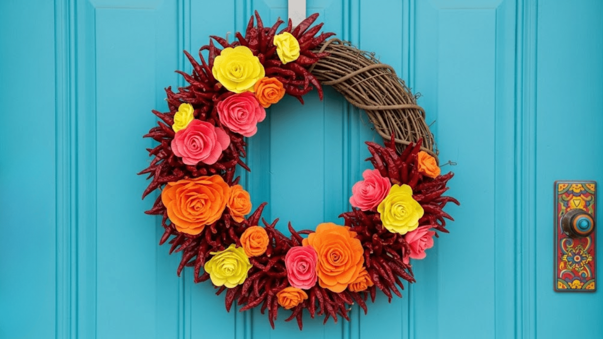 Chili Wreath with Paper Flowers