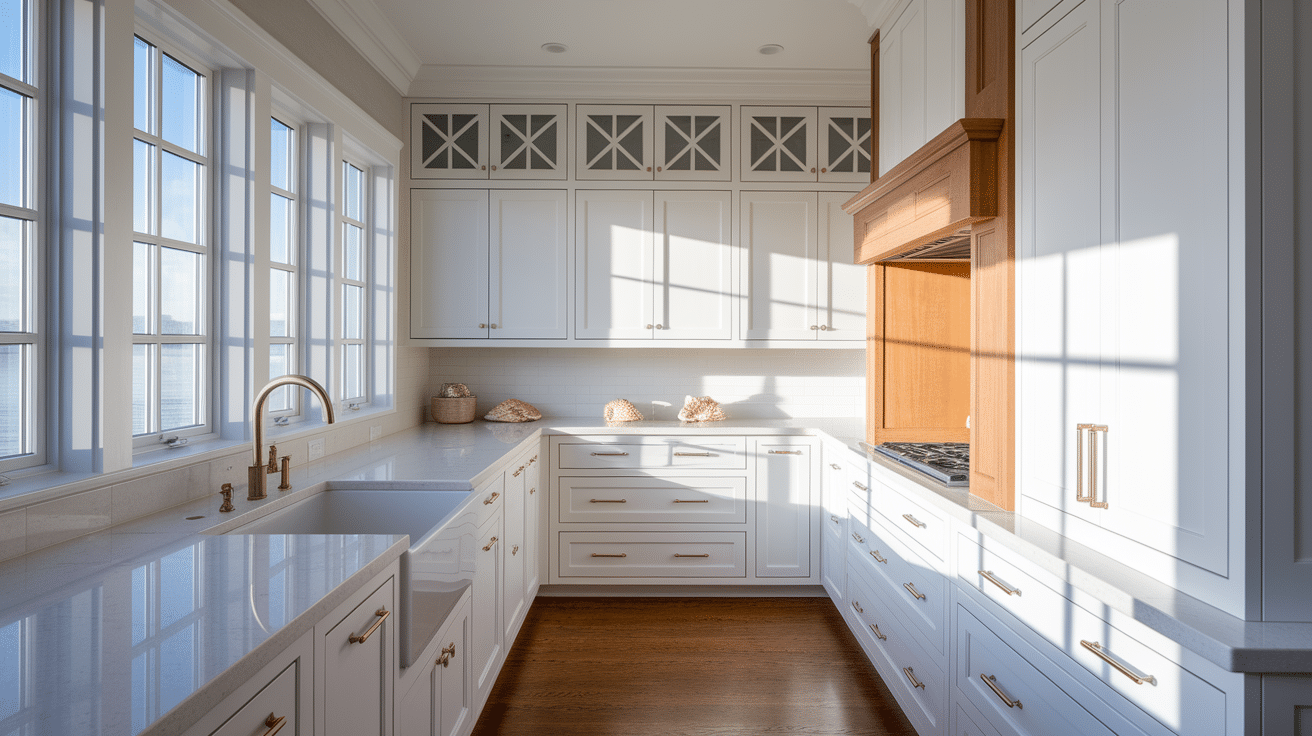 white cabinets with wooden
