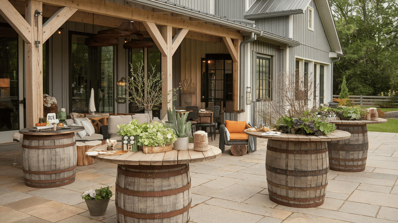 wooden barrels as tables