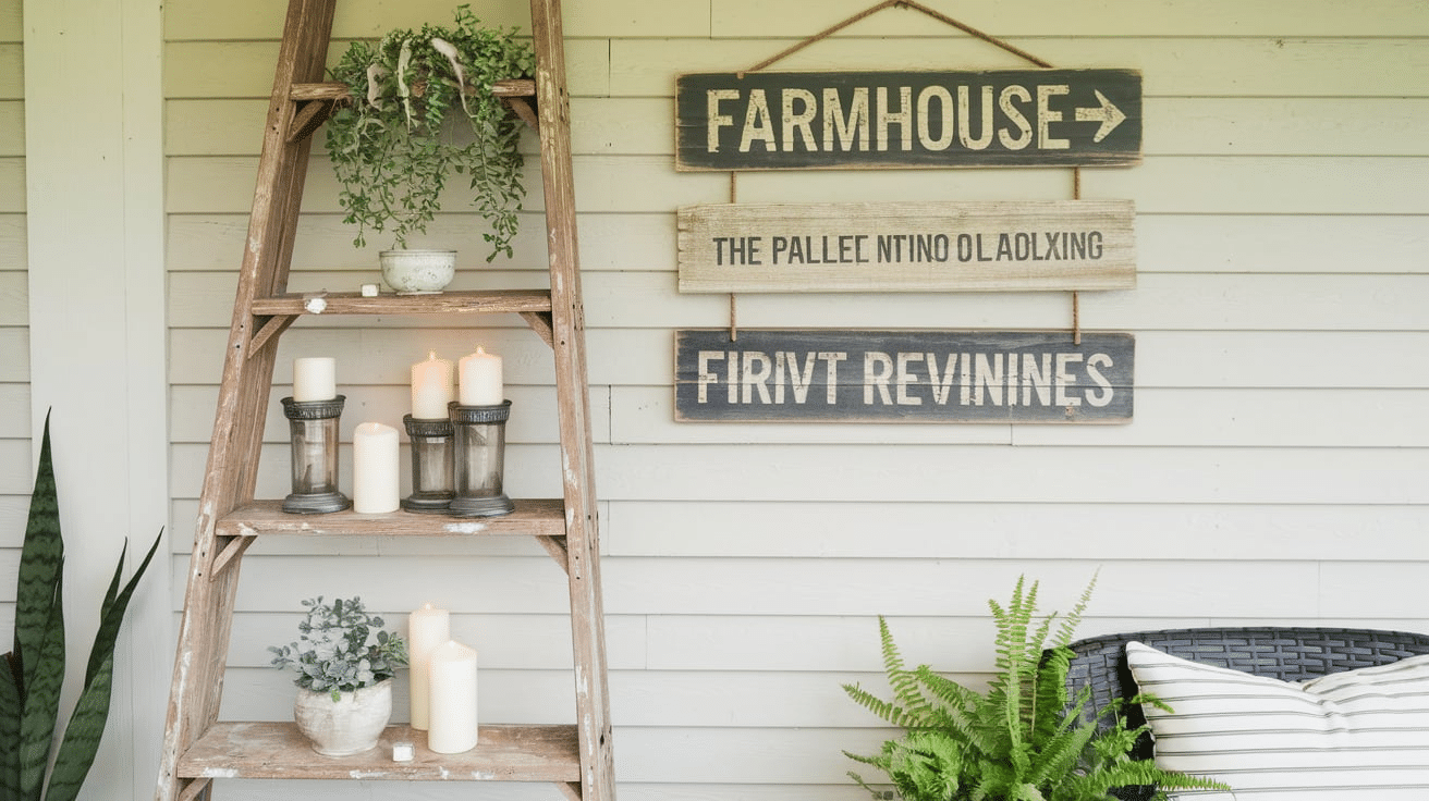 wooden ladder on patio